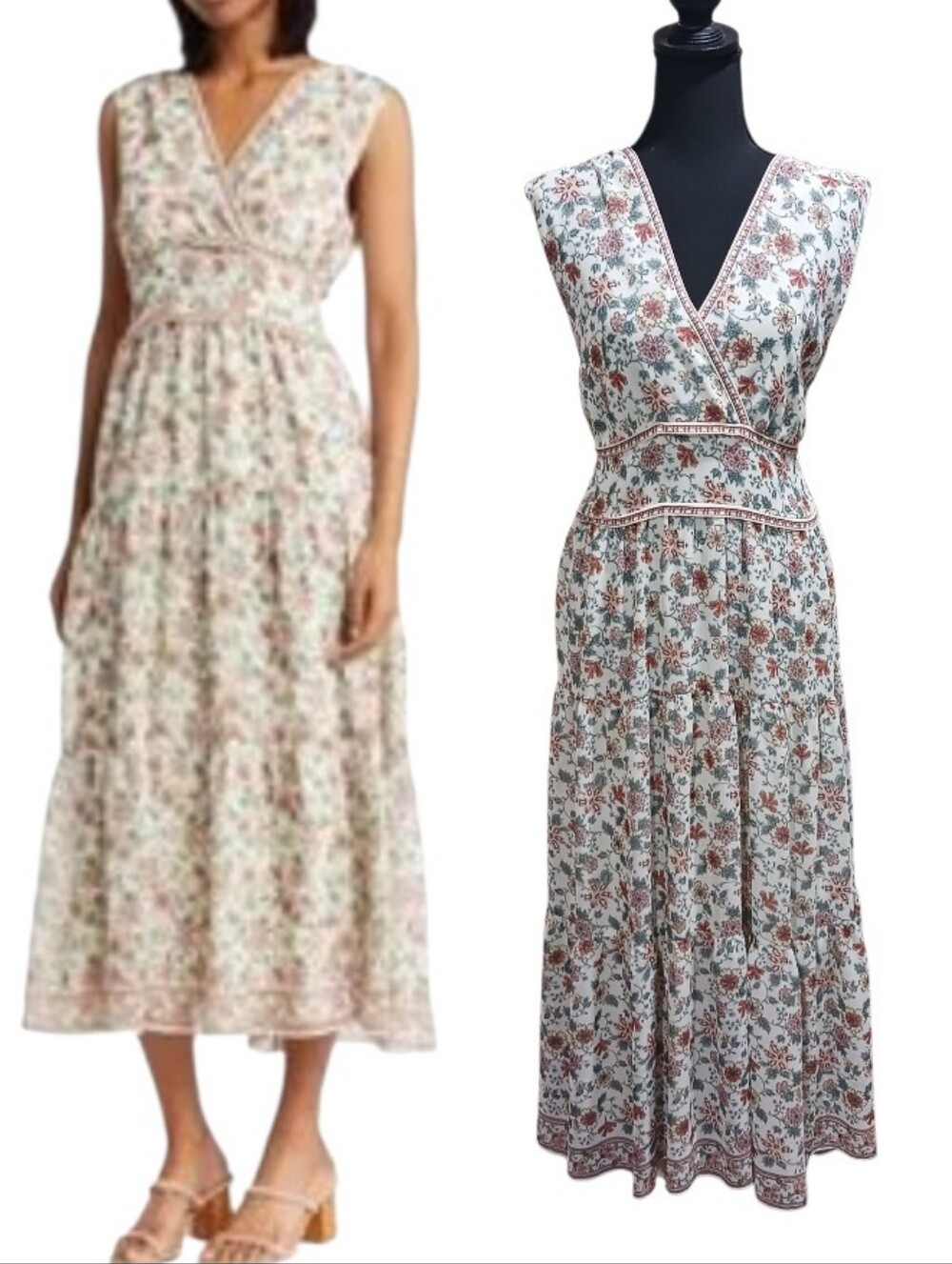 Max Studio Tiered Midi Dress Floral Surplice Neck Cottage